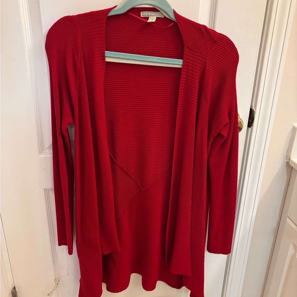 Dana Buchman Bold Red Open-Front Cardigan,Like New